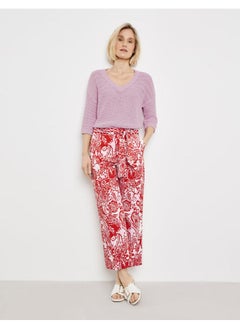 length trousers with a tie around belt