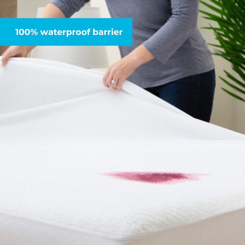 Linenspa Cotton Terry Waterproof Mattress Protector - Full Size, White - Image 5