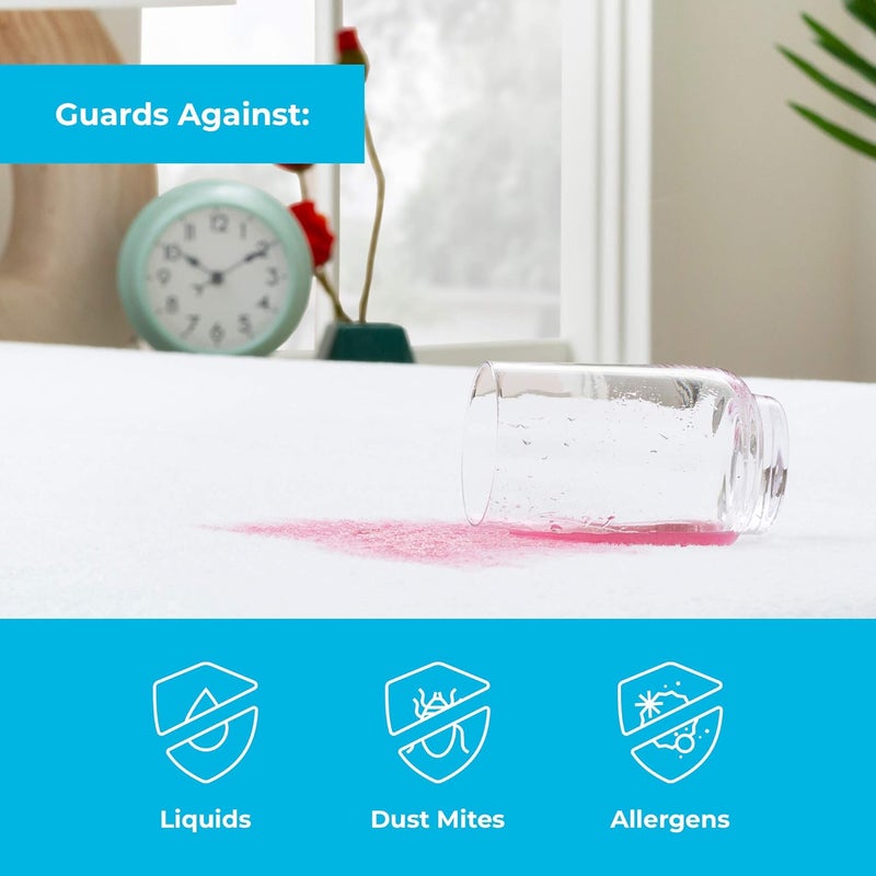 Linenspa Cotton Terry Waterproof Mattress Protector - Full Size, White - Image 3