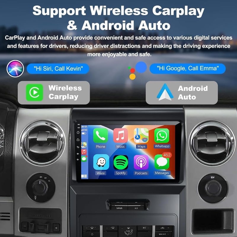 Vierex Android Car Stereo for Ford F-150 2009–2014, 9" Touch Screen with Wireless Apple CarPlay & Android Auto, GPS Navigation, WiFi, Bluetooth, DSP, AHD Backup Camera, Fast Interface (4+32GB, 8-Core) - Image 3