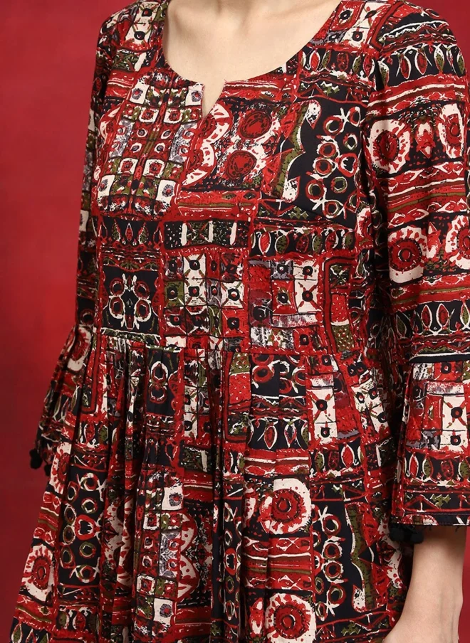 أيه كيه إس Red Printed Cotton Tunic for Women