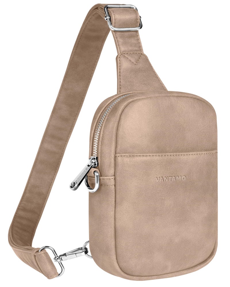 Vantamo Sling Bag for Women 29"-52" Adjustable Strap, Extra Safe Cross Body Bags for Women with RFID & Anti-Pickpocket Clip, Smooth PU Leather Pack with Gift Box, Universal Sand Brown Crossbody - Image 1