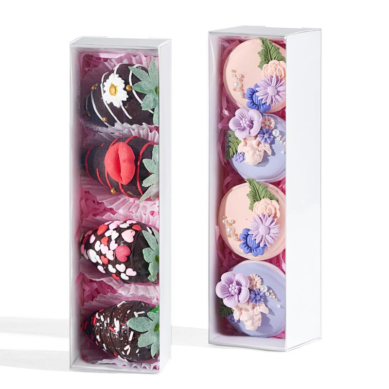 TEMLQPACK 25Pack White Strawberry Box for 4, Macaron Boxes, Long Treat Box for Truffles, Cookies, Ores, Chocolate Cocoa Bombs, Cake Ball Birthday Party Favors&Bakery Supplies - Image 1