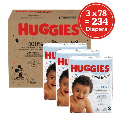 Huggies Size 2 Diapers, Snug & Dry Baby Diapers, Size 2 (12-18 lbs), 234 Count (3 Packs of 78), Packaging May Vary - Image 2