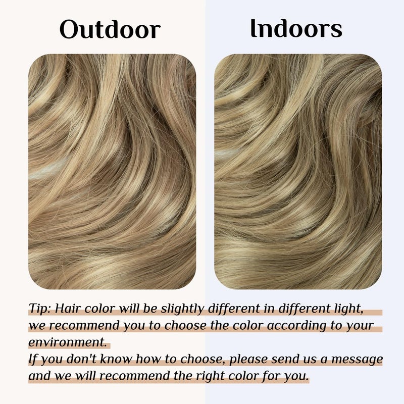 SARLA Ombre Invisible Wire Hair Extensions with 3 Clips Long Synthetic Wavy Curly Hairpiece Adjustable Transparent Headband for Women 18 Inch Brown to Ash Blonde - Image 2