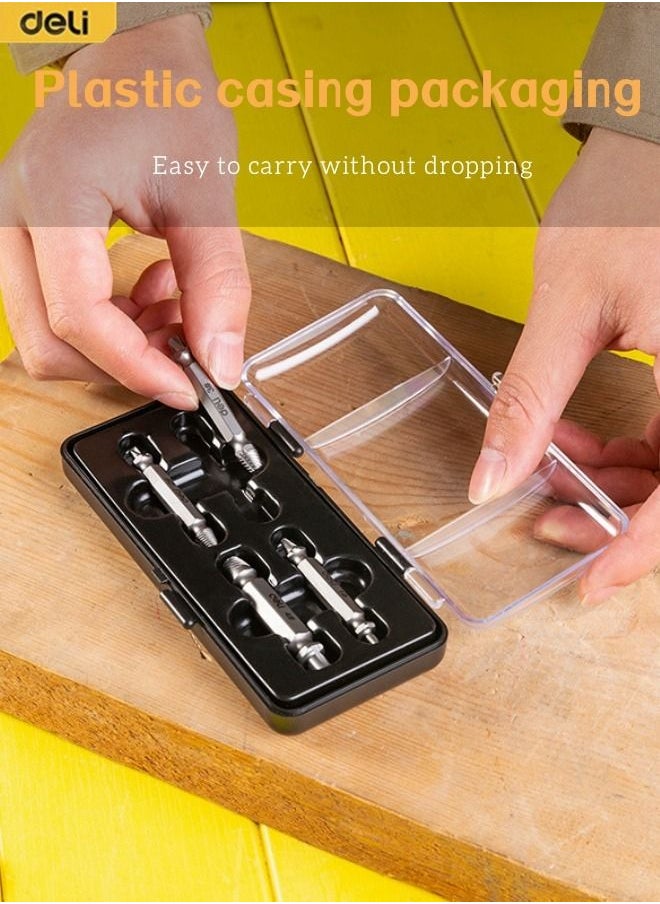 Deli - 4-Piece Damaged Screw Extractor Kit Broken Bolt Extractor and Screw Remover Set with Box Double-headed - Image 1