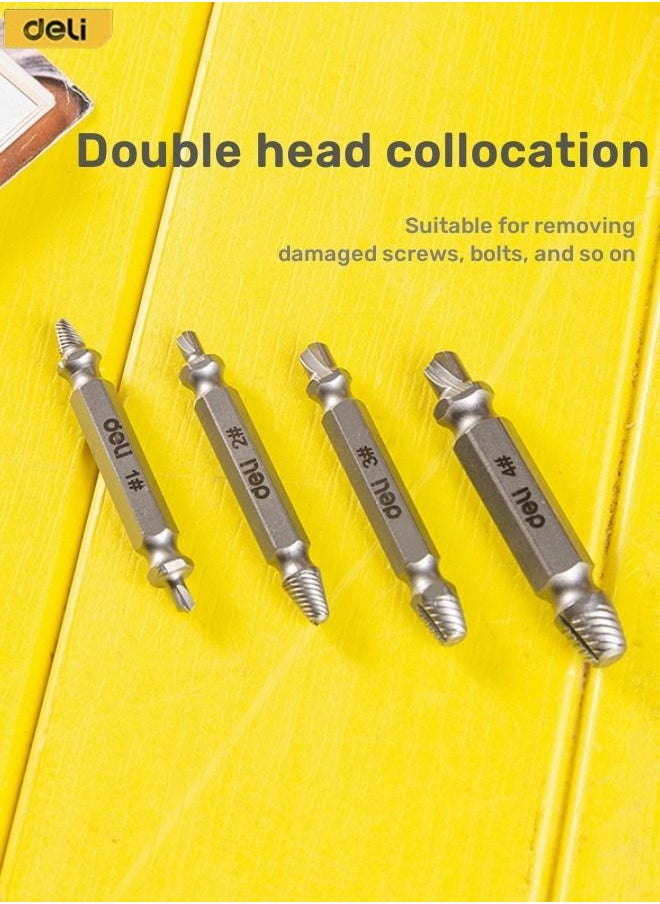 Deli - 4-Piece Damaged Screw Extractor Kit Broken Bolt Extractor and Screw Remover Set with Box Double-headed - Image 1