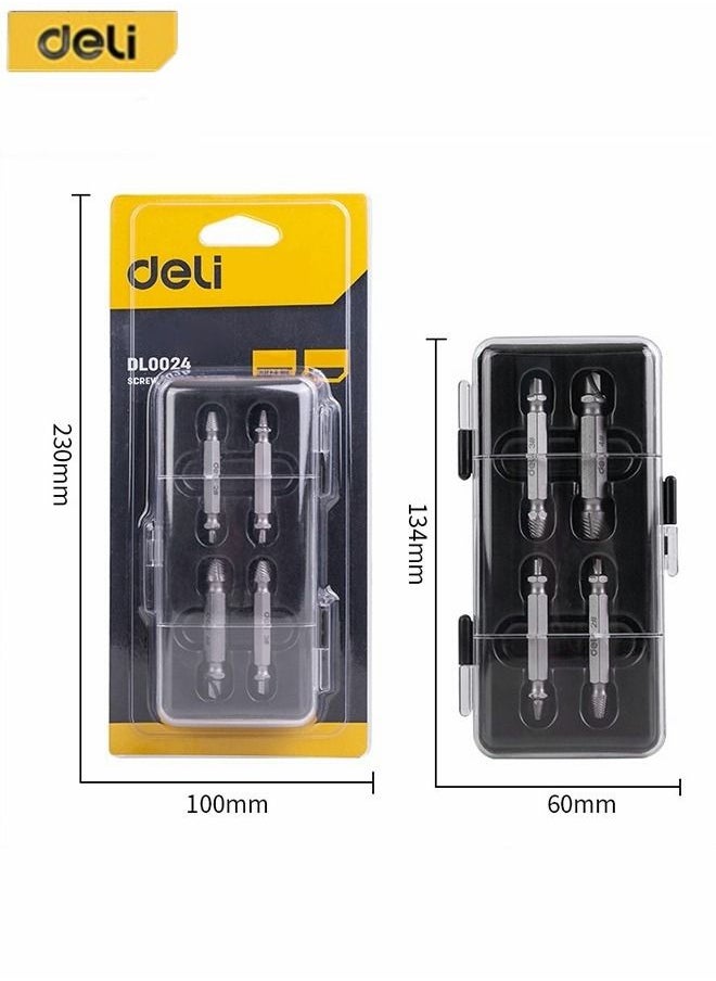 Deli - 4-Piece Damaged Screw Extractor Kit Broken Bolt Extractor and Screw Remover Set with Box Double-headed - Image 1