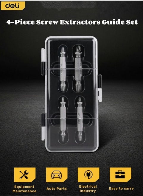 4-Piece Damaged Screw Extractor Kit Broken Bolt Extractor and Screw Remover Set with Box Double-headed
