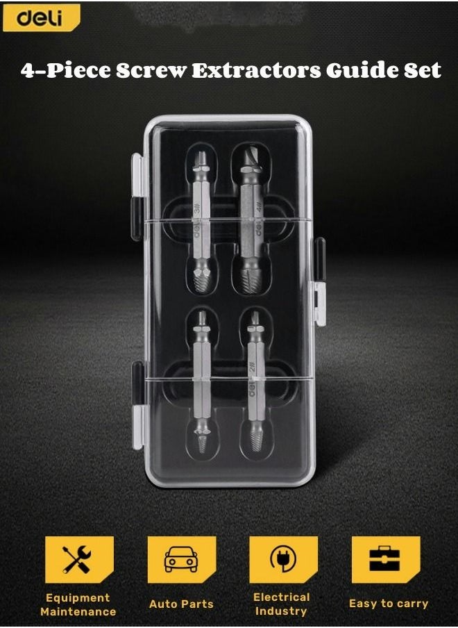 Deli - 4-Piece Damaged Screw Extractor Kit Broken Bolt Extractor and Screw Remover Set with Box Double-headed - Image 1