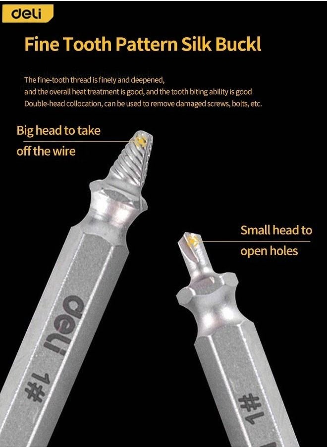 Deli - 4-Piece Damaged Screw Extractor Kit Broken Bolt Extractor and Screw Remover Set with Box Double-headed - Image 1