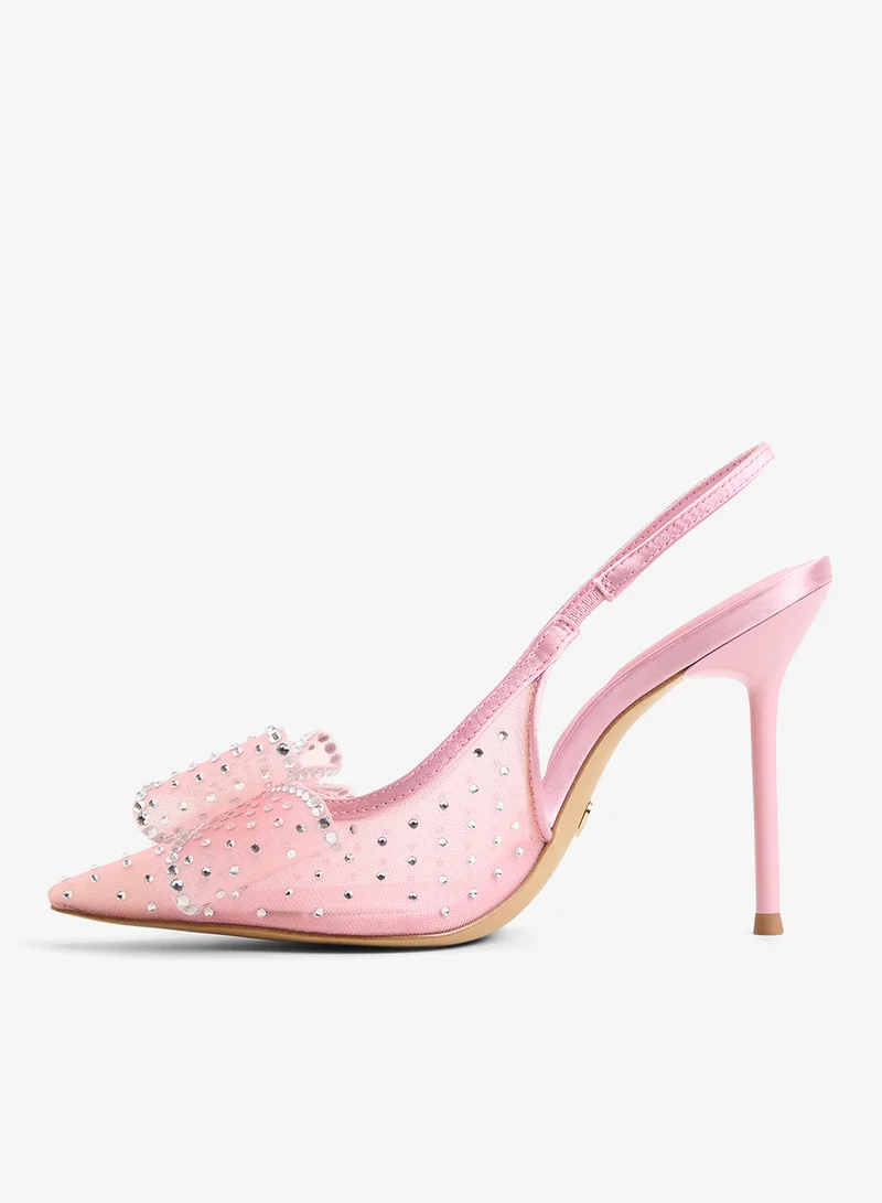 الدو حذاء بكعب عالي مزين بفيونكة وحزام للكاحل