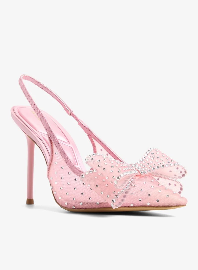 Aldo LIGHT PINK Bow Detail Embellished Ankle Strap Pumps for Women | Best Price UAE