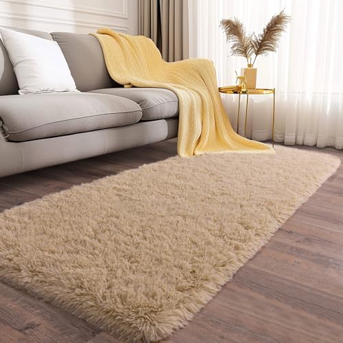Ailyei Soft Runner Rugs for Bedroom Hallways, 2x6 Beige Fluffy Shag Throw Area Rug Non Slip for Bedside Dorm, Long Shaggy Furry Carpet for Nursery Living Room - Image 2