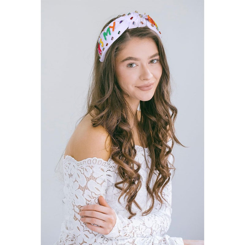 YAHPERN Birthday Headband for Women Beaded Itâ€™s My Birthday Knotted Headband Embellished Rhinestone Crystal Top Knot Headbands birthday Crown Hair Accessories Party Decorations Gifts - Image 4
