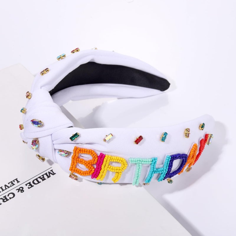 YAHPERN Birthday Headband for Women Beaded Itâ€™s My Birthday Knotted Headband Embellished Rhinestone Crystal Top Knot Headbands birthday Crown Hair Accessories Party Decorations Gifts - Image 5