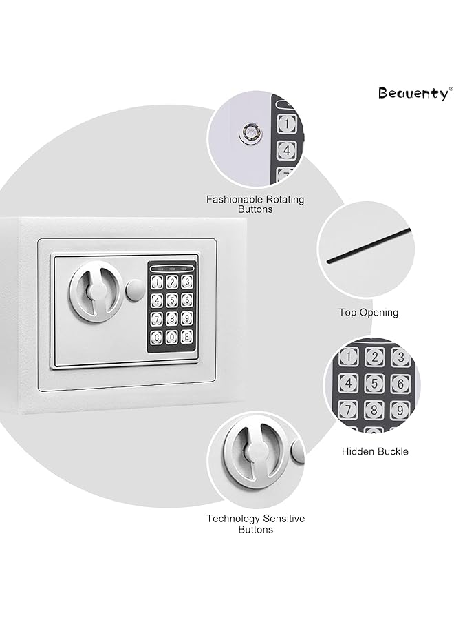erorex Safe Box Money Safe Box With Electronic Keypad And Key Lock，Mini Fireproof Safe Deposit Box For Cash，Jewelry，Passport Keys White - Image 4