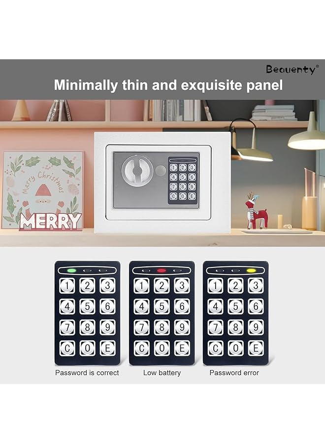 erorex Safe Box Money Safe Box With Electronic Keypad And Key Lock，Mini Fireproof Safe Deposit Box For Cash，Jewelry，Passport Keys White - Image 5