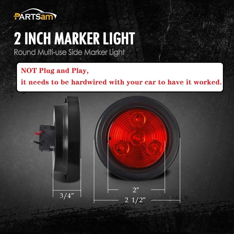 Partsam 5pcs 2 inch Red 4 LED Round Sealed Trailer Clearance Marker Light [DOT Approved] Mount Grommet/Pigtails Hardwired - Image 3