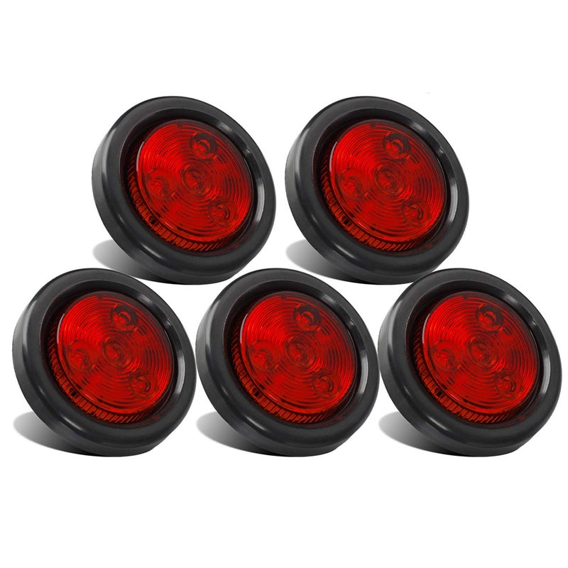 Partsam 5pcs 2 inch Red 4 LED Round Sealed Trailer Clearance Marker Light [DOT Approved] Mount Grommet/Pigtails Hardwired - Image 1