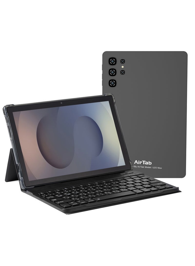 AirTab Airtab U25 Max 10.1 Inch FHD Smart Tablet 16GB RAM 1TB Storage 10000mAh Battery Dual Camera Face Unlock with Wireless Arabic Keyboard Black – High Performance & Sleek Design  - Image 1