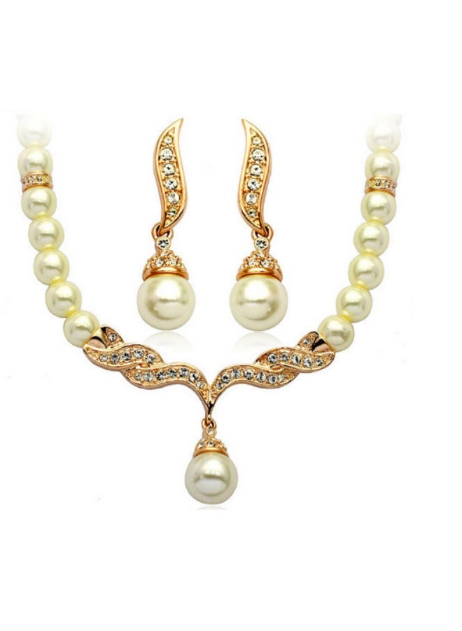 NIBEMINENT European and American Exaggerated Korean Elegant Angel Wings Pearl Necklace Set for Bride 9086