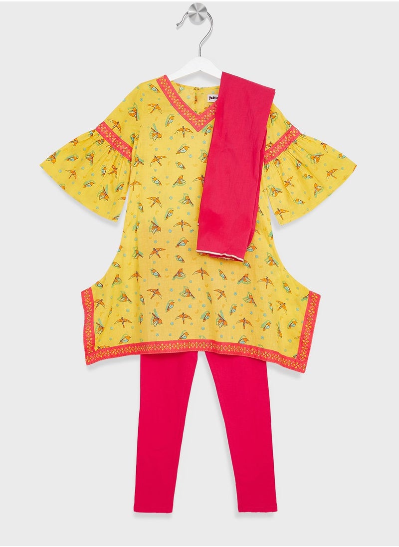 Fabindia - Kids Printed Churidar Set - Image 1