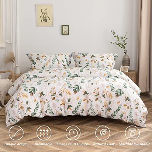 MILDLY Farmhouse Duvet Cover Set - 100% Washed Cotton Garden Flower Printed Bedding Set Queen Size Soft Breathable Comforter Cover with Zipper Ties - Image 2