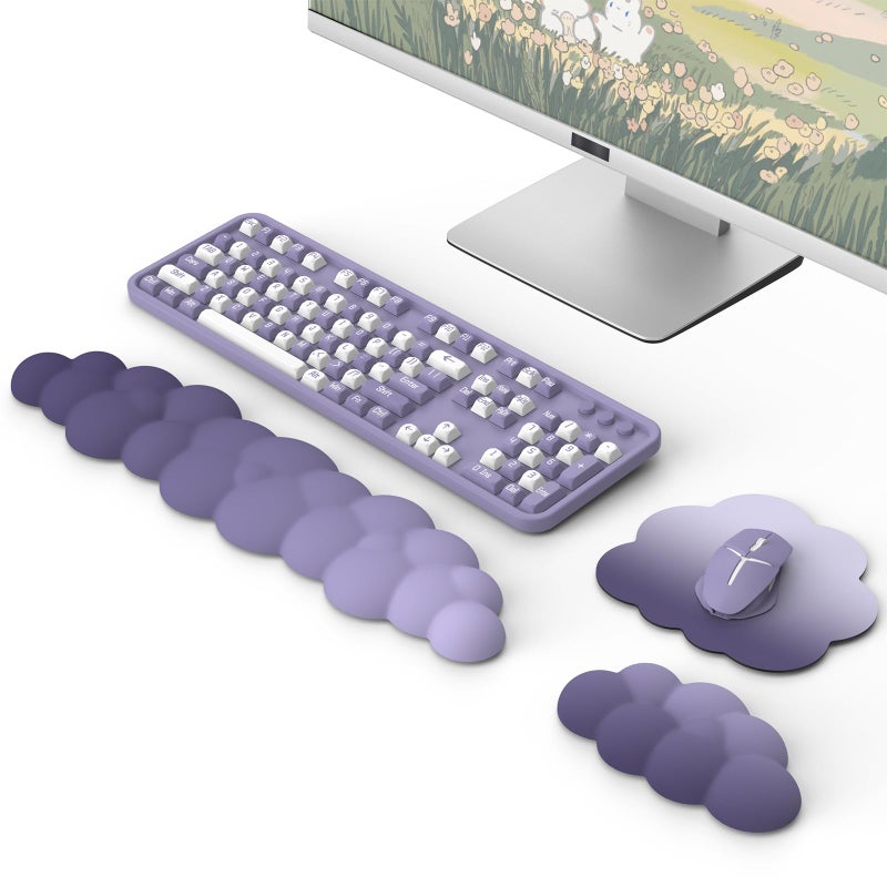 MoKo Cloud Wrist Rest, Ergonomic Cloud Keyboard Wrist Rest with Mouse Rest Wrist Pad, Durable Polyester Cloud Arm Rest Wrist Pad for Keyboard and Mouse for Office, Gaming, Computer, Laptop, Purple - Image 1