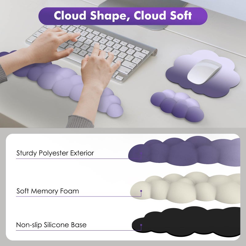 MoKo Cloud Wrist Rest, Ergonomic Cloud Keyboard Wrist Rest with Mouse Rest Wrist Pad, Durable Polyester Cloud Arm Rest Wrist Pad for Keyboard and Mouse for Office, Gaming, Computer, Laptop, Purple - Image 4