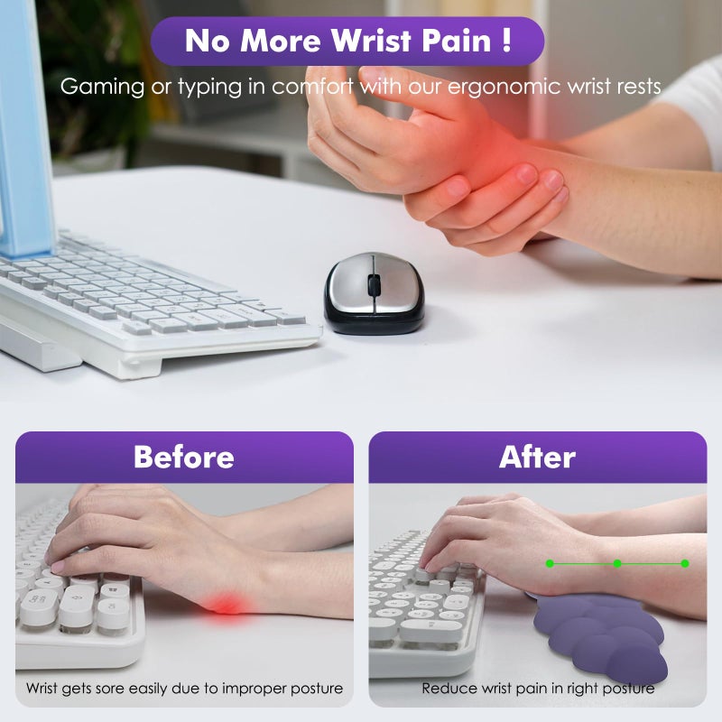 MoKo Cloud Wrist Rest, Ergonomic Cloud Keyboard Wrist Rest with Mouse Rest Wrist Pad, Durable Polyester Cloud Arm Rest Wrist Pad for Keyboard and Mouse for Office, Gaming, Computer, Laptop, Purple - Image 3