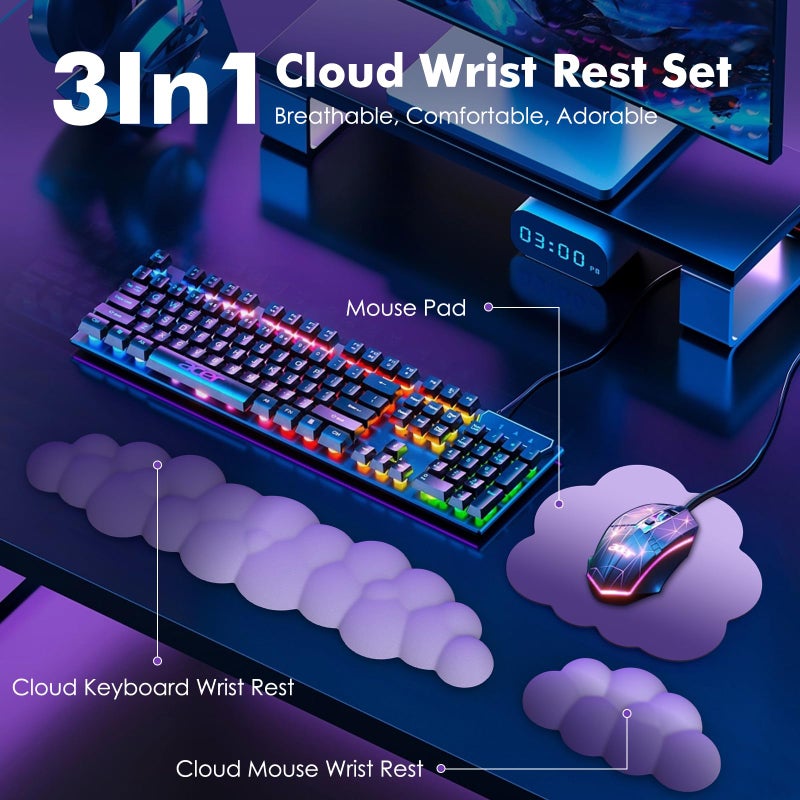 MoKo Cloud Wrist Rest, Ergonomic Cloud Keyboard Wrist Rest with Mouse Rest Wrist Pad, Durable Polyester Cloud Arm Rest Wrist Pad for Keyboard and Mouse for Office, Gaming, Computer, Laptop, Purple - Image 2