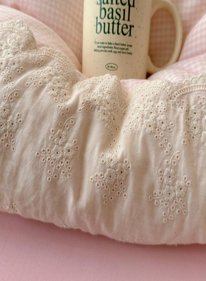 MOTNTD Pink Gingham Duvet Cover Queen Size Off White Lace-Trimmed Queen Comforter Cover Boho Textured Soft Chic Duvet Cover Set with Pillowcases Washed Microfiber Bedding Set Coquette Duvet Protector - Image 3