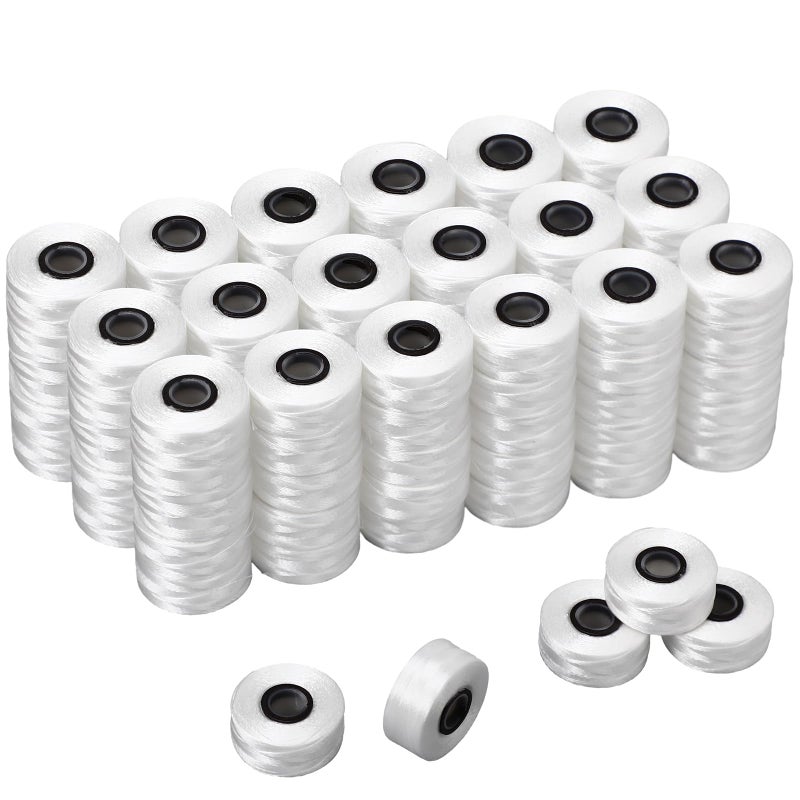 Maysing 100 Pcs Magnetic L Prewound Bobbins White Polyester Prewound Bobbin Thread for Commercial Home Embroidery and Sewing Machines - Image 1