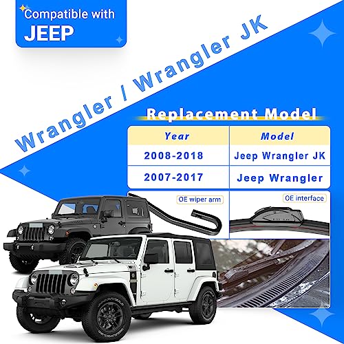 RAINTOK Windshield Wiper Blades Replacement for 2007-2017 Jeep Wrangler 2008-2018 Wrangler JK Original Factory Quality Front Rear Wipers Blade Set for My Car - 15" 15" 13" (Pack of 3) - Image 2