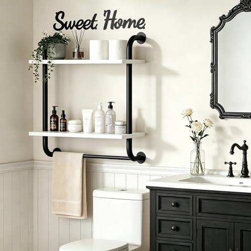 Tinpin Bathroom Shelves Wall Mounted Rustic Farmhouse Pipe Shelves 2Tier Floating Shelf Wall Decor for Bathroom Kitchen Bedroom Living Room Thanksgiving Day 173in White - Image 3