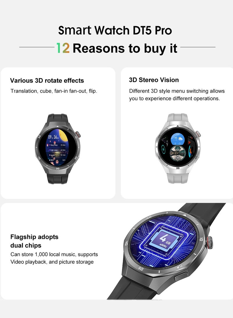 RollsTimi  Men's Bluetooth Smartwatches, Smart Wearable Watches, Support Multi Language Switching, 200+ Watch Face Wallpapers To Choose From, Message Push And Incoming Reminders, 1.46 Inch TFT High-Definition Full-Screen Touch, RT DT5 Pro - Image 2