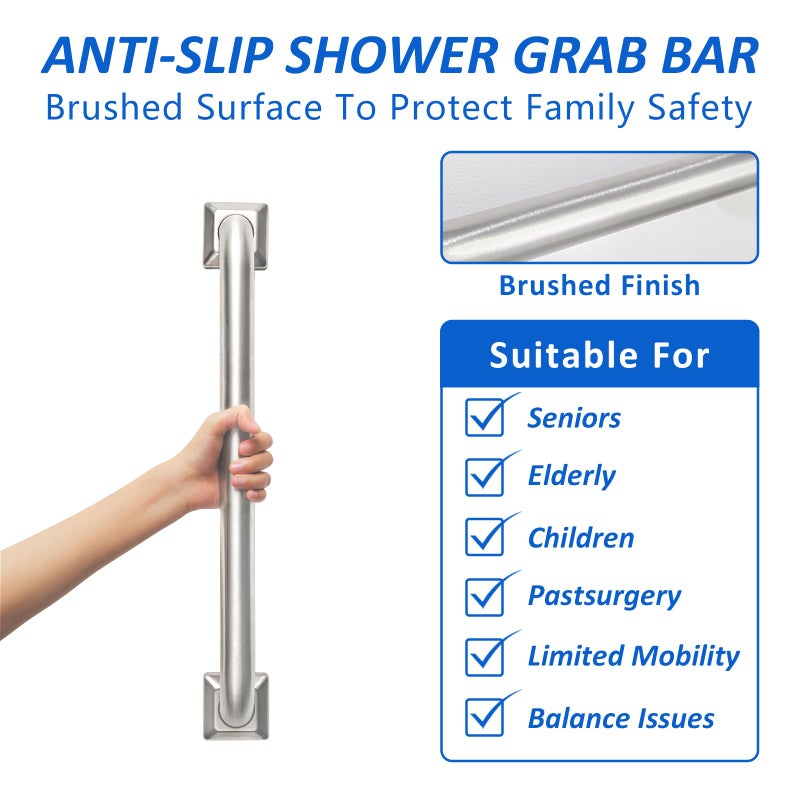Raemnaky Bathroom Grab Bars Stainless Steel Handrail ADA Compliant 500lbs bathtubs and Showers Toilet Handle Safety for Handicap, Elderly, Disabled, Injury (12 inches) - Image 2