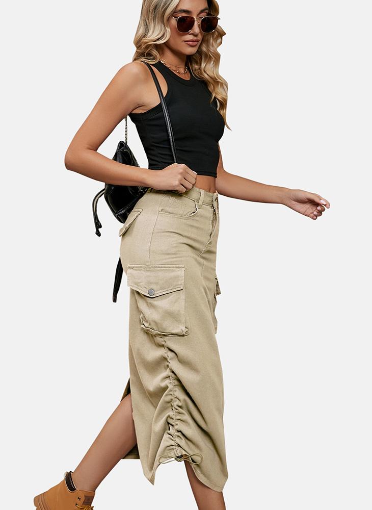 YUNIQEE Beige Mid Rise Plain Midi Skirt - Image 3
