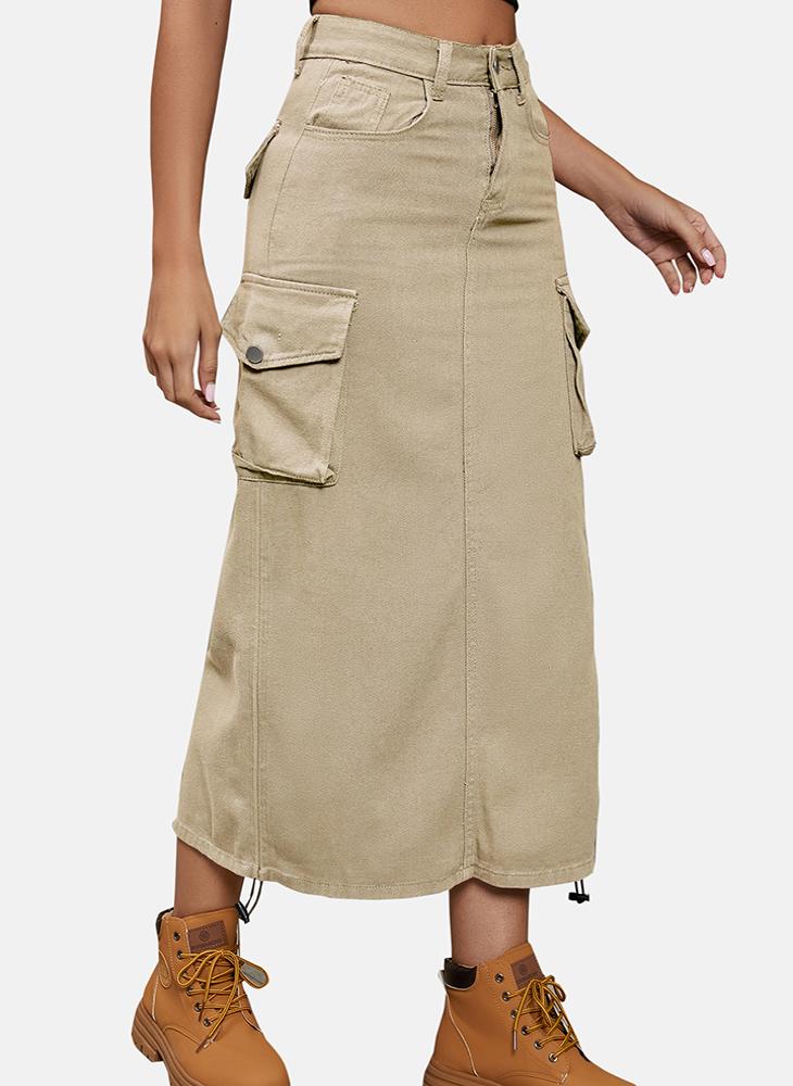 YUNIQEE Beige Mid Rise Plain Midi Skirt - Image 4