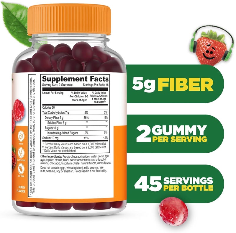 Lifeable Prebiotic Fiber Gummies for Kids  Kids Fiber Gummies 5g  Great Tasting Fiber Supplements for Kids  Prebiotic Gummies for Digestive Health  Fiber Gummy for Kids Children  90 Gummies - Image 2