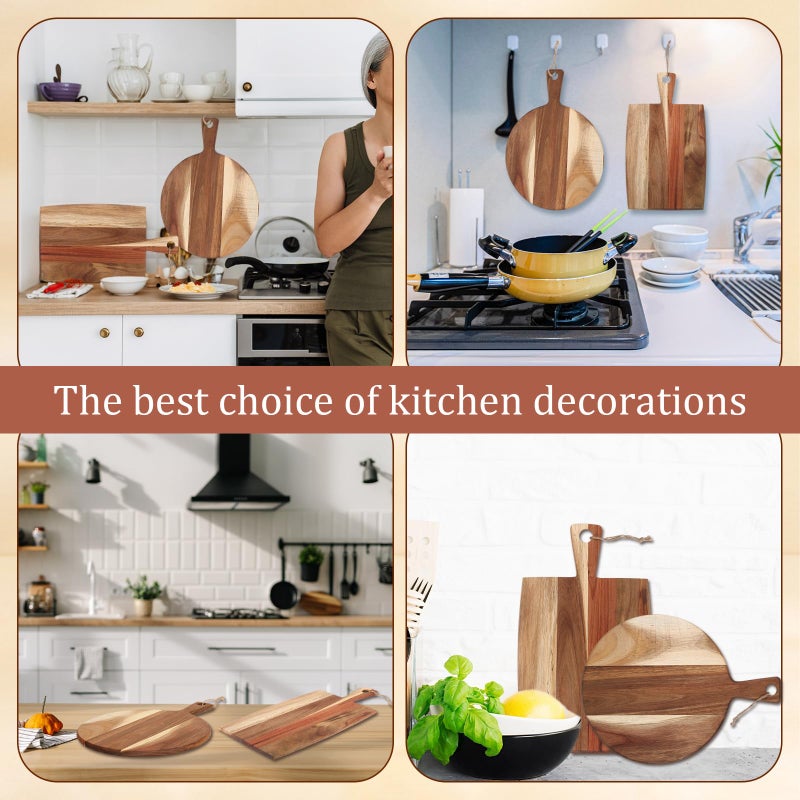 Hsei 2 Pcs Acacia Wood Cutting Board with Handle Wooden Charcuterie Board Large Paddle Carving Chopping Set Butter Serving Tray for Cheese Meat Fruit Pizza Bread Baking(Classic Handle) - Image 3