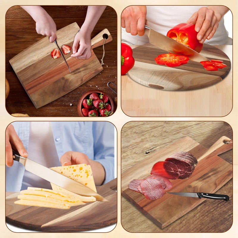 Hsei 2 Pcs Acacia Wood Cutting Board with Handle Wooden Charcuterie Board Large Paddle Carving Chopping Set Butter Serving Tray for Cheese Meat Fruit Pizza Bread Baking(Classic Handle) - Image 5