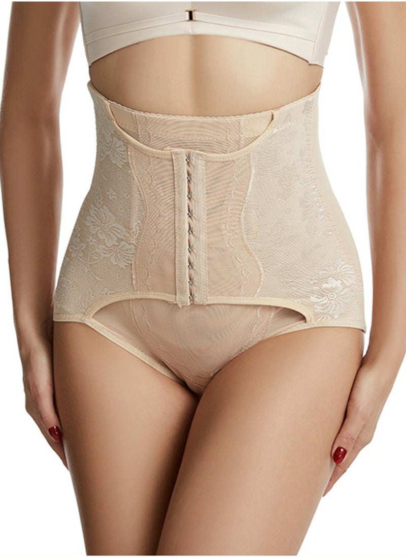 Loquat - Womens Body Shaper Tummy Control Underwear Briefs Solid Color Jacquard Lace Slim High Waist Shapewear Hip Lift Underpants Beige - Image 1