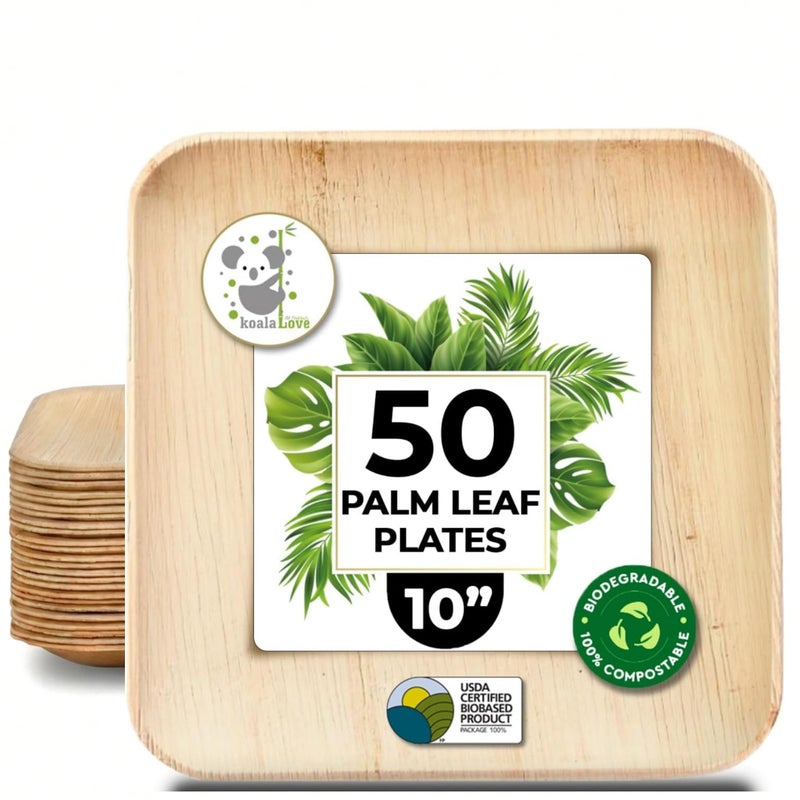 Koala love Palm Leaf Plates 10 Inch Bamboo Paper Disposable 50 Bulk Dinner Square Party Plates Event Tableware Eco Biodegradable Compostable Wooden Plate Best Alternative to Plastic Plate By KoalaLove - Image 3