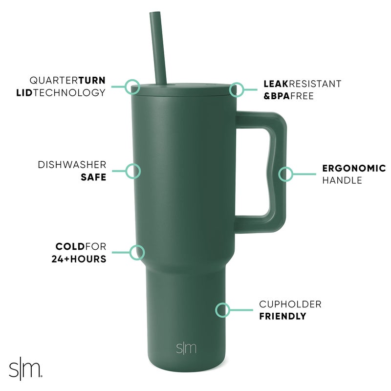 Simple Modern 40 oz Trek Tumbler with Handle and Straw Lid | Cup Holder Friendly Insulated Stainless Steel Travel Mug | Forest - Image 2