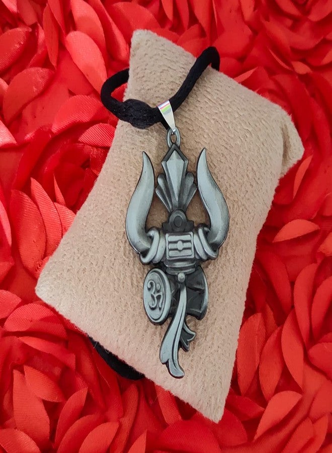 M Men Style Lord Shiv Bholenath Trishul Damaru With Cotton Dori Grey Zinc And Metal Pendant Necklace For Men And women - Image 3