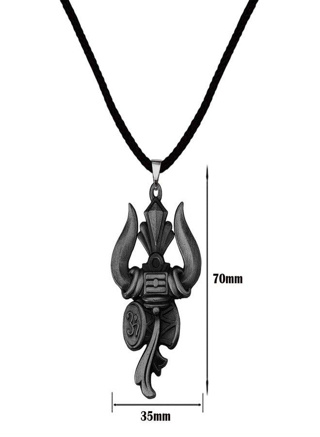 M Men Style Lord Shiv Bholenath Trishul Damaru With Cotton Dori Grey Zinc And Metal Pendant Necklace For Men And women - Image 2