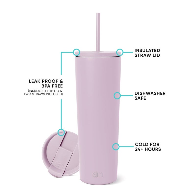 Simple Modern Insulated Tumbler with Lid and Straw | Iced Coffee Cup Reusable Stainless Steel Water Bottle Travel Mug | Valentines Gifts For Him & Her | Classic Collection | 28oz | Lavender Mist - Image 3