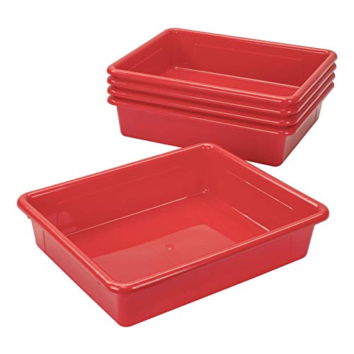 Storex Letter Size Flat Storage Tray – Organizer Bin for Classroom, Office and Home, Red, 5-Pack (62518U05C) , 10 x 13 x 3 Inches - Image 3